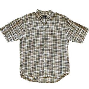 Greg Norman Plaid Linen Short Sleeve Button Down Shirt Men’s Size L